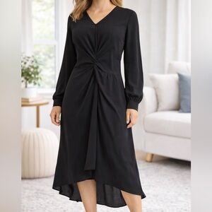 Maggy London Black Hi-Lo Ruched Faux Wrap Dress NWT Size 8